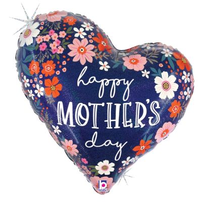 Betallic Holographic Foil Shape 71cm (28") Mother's Day Floral Heart (2 Sided Print)