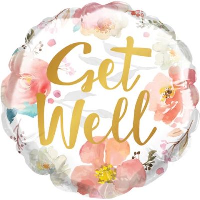 Qualatex Micro-Foil 10cm (4") Get Well Watercolor Floral (Air Fill & Unpackaged)