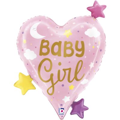 Betallic Foil Shape 64cm (25") Baby Girl Heart Stars