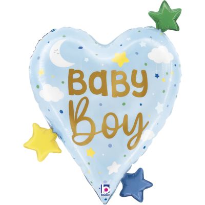 Betallic Foil Shape 64cm (25") Baby Boy Heart Stars