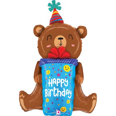 Betallic Foil Shape 86cm (34") Birthday Smiley Gift Bear