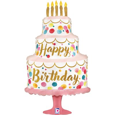 Betallic Foil Shape 84cm (33") Satin Birthday Pink Cake