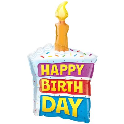 Qualatex Micro-Foil 35cm (14&quot;) Shape Birthday Rainbow Cake &amp; Candle (Air Fill &amp; Unpackaged)