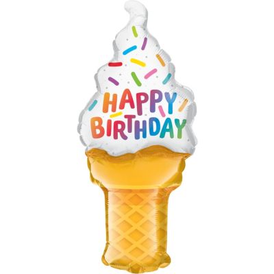 Qualatex Micro-Foil 35cm (14&quot;) Shape Birthday Ice Cream Cone (Air Fill &amp; Unpackaged)