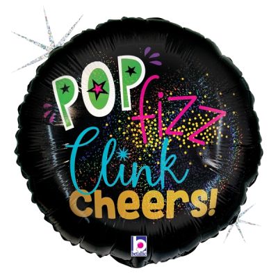 Betallic Holographic Foil 45cm (18") Pop Fizz New Year (2 Sided Print)