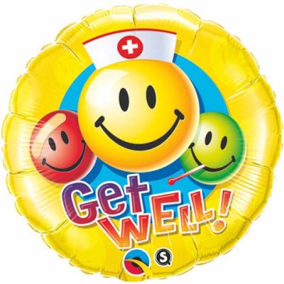 Qualatex Micro-Foil 22cm (9") Get Well Smiley Faces (Air Fill & Unpackaged)