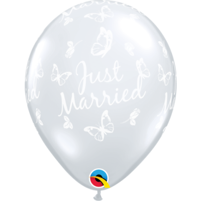 Qualatex Printed Latex 10/40cm (16") Just Married Butterflies-A-Round Clear