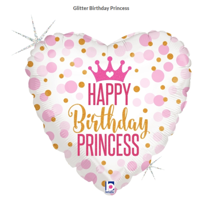 Betallic Microfoil 22cm (9") Holographic Happy Birthday Princess - Air fill (unpackaged)