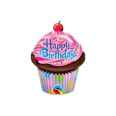 Qualatex Micro-Foil 35cm (14") Birthday Frosted Cupcake (Air Fill & Unpackaged)