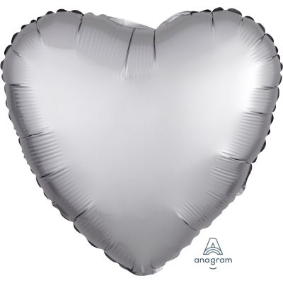 Anagram Foil Solid Colour Heart 45cm (18&quot;) Satin Luxe Platinum (Unpackaged) (Discontinued)