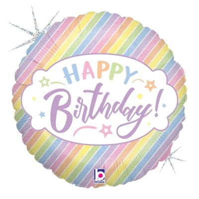 Betallic Holographic Microfoil 22cm (9") Pastel Birthday - Air fill (unpackaged)