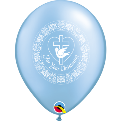 Qualatex Printed Latex 50/28cm (11") For Your Christening Dove (Pearl Azure) 2 Sided Print (Discontinued)