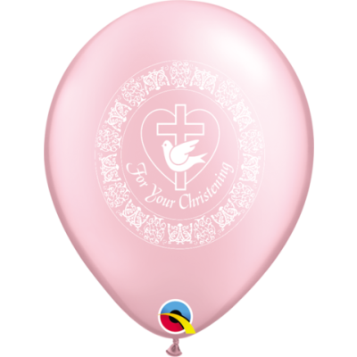 Qualatex Printed Latex 50/28cm (11") For Your Christening Dove (Pearl Pink) 2 Sided Print (Discontinued)