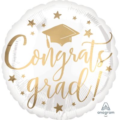 Anagram Holographic Foil 45cm (18") Congrats Grad White and Gold (Discontinued)