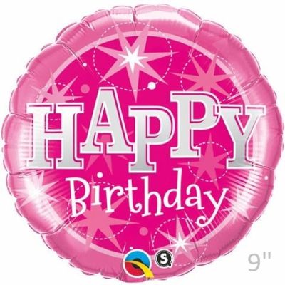 Qualatex Micro-Foil 22cm (9") Birthday Pink Sparkle (Air Fill & Unpackaged)