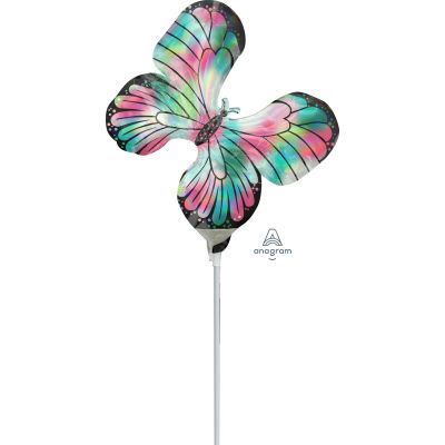Anagram Microfoil 35cm (14") Holographic Iridescent Pink & Teal Butterfly - Air fill (unpackaged)
