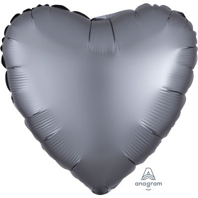 Anagram Foil Solid Colour Heart 45cm (18&quot;) Satin Luxe Graphite (Unpackaged) (Discontinued)