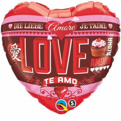 Qualatex Foil Heart 45cm (18&quot;) Love in Many Languages (Discontinued)
