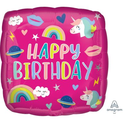 Anagram Foil 45cm (18") Happy Birthday Trendy Unicorn Icons
