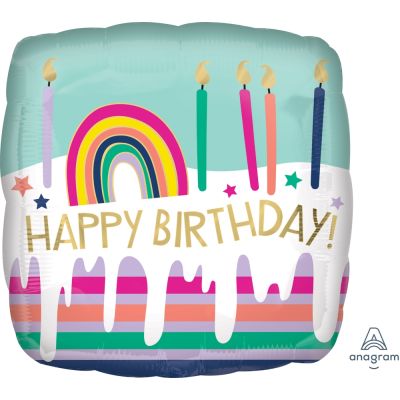 Anagram Foil 45cm (18") Happy Birthday Frosted Striped  Cake