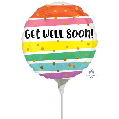 Anagram Microfoil 22cm (9") Get Well Soon Bold stripes - Air fill (unpackaged)