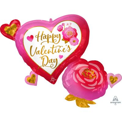 Anagram Foil Shape Happy Valentine's Day Heart and Roses (81cm x 68cm)