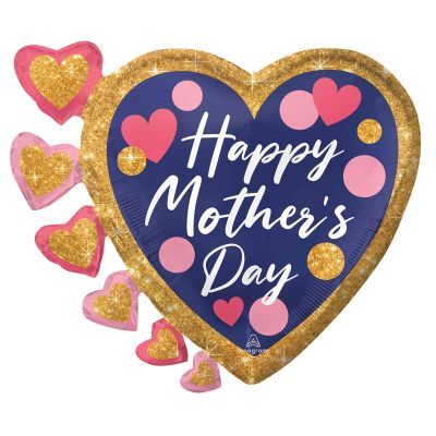 Anagram Foil Shape Happy Mother&#039;s Day Navy, Pink and Gold Dots (60cm x 50cm) 