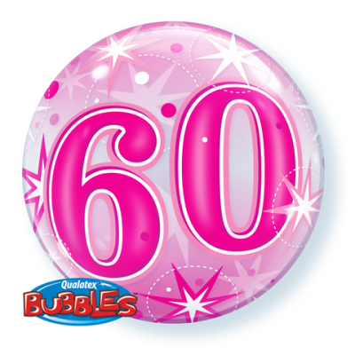 Qualatex Bubble 56cm (22") 60th Pink Starburst Sparkle