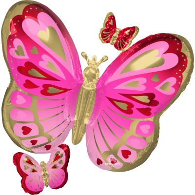 Anagram Foil Shape Red, Pink and Gold Butterfly (73cm x 71cm)