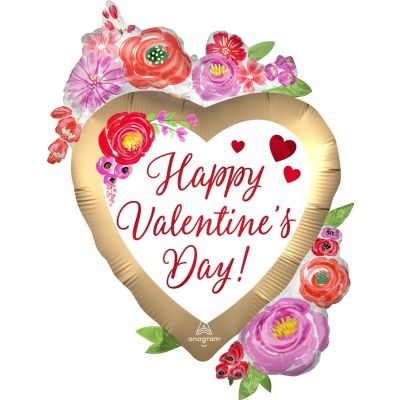 Anagram Foil SuperShape Satin Happy Valentines Day Watercolor Floral Heart (63cm x 86cm)
