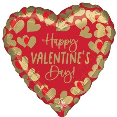 Anagram Foil Heart 45cm (18") Happy Valentines Day Golden Hearts