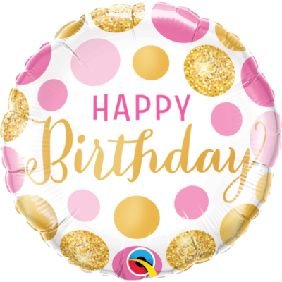 Qualatex Foil 45cm (18") Birthday Pink and Gold Dots