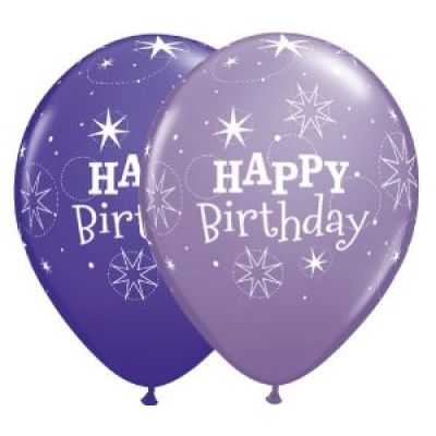 Qualatex Printed Latex 50/28cm (11") Birthday Sparkle Assorted Purple Violet and Spring Violet