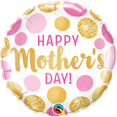 Qualatex Micro-Foil 22cm (9") Mother's Day Pink & Gold Dots - (Air Fill & Unpackaged)