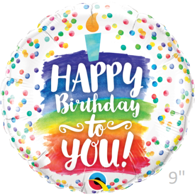 Qualatex Micro-Foil 22cm (9") Happy B'day To You Rainbow Cake (Air Fill & Unpackaged)