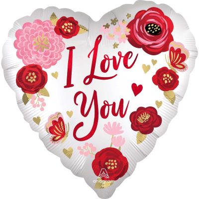 Anagram Foil Heart 45cm (18") I Love You Satin Flowers