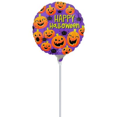 Anagram Microfoil 22cm (9") Happy Halloween Spiders & Pumpkins (Air Fill & Unpackaged)