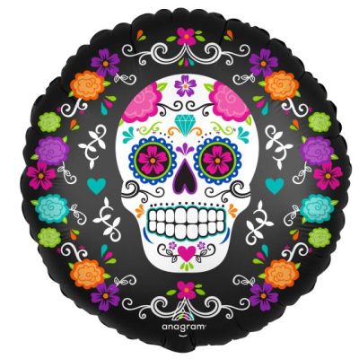 Anagram Foil 45cm (18") Satin Sugar Skull & Marigolds