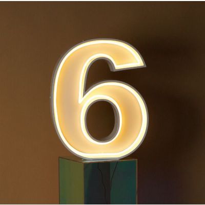 60cm White Metal LED Rope Marquee Number 6 (Warm White)