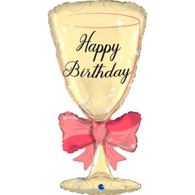 Grabo Foil Shape 74cm (29") Happy Birthday Glass with Ribbon