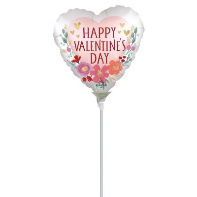 Anagram Microfoil 22cm (9&quot;) Happy Valentine&#039;s Day Satin Romantic Flowers (Air Fill & Unpackaged)