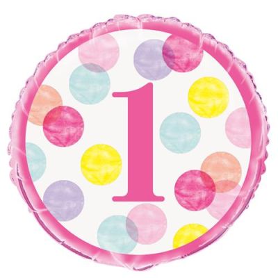 Unique Foil 45cm 1st Birthday Dots Pink