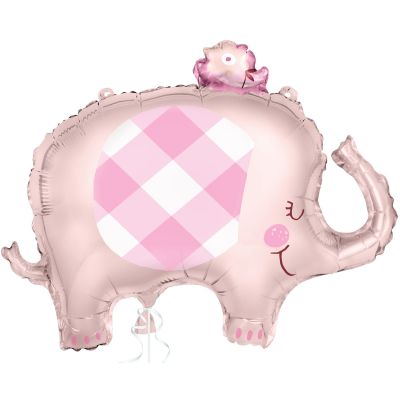 Unique Foil Pink Gingham Elephant Shape 74cm (29")