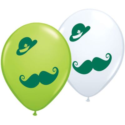 Qualatex Printed Latex 25/28cm (11") St Pats Derby and Moustache (2 side print) (Discontinued)