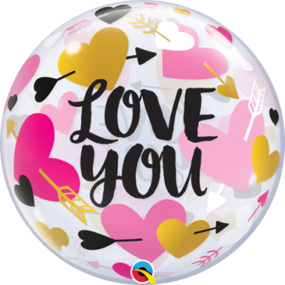 Qualatex Bubble 56cm (22") Love You Hearts & Arrows 