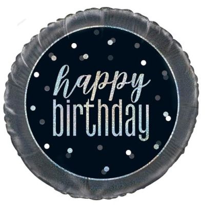 Unique Foil 45cm (18") Prismatic Happy Birthday Black & Silver