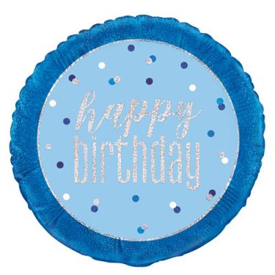 Unique Foil 45cm (18") Prismatic Happy Birthday Blue & Silver