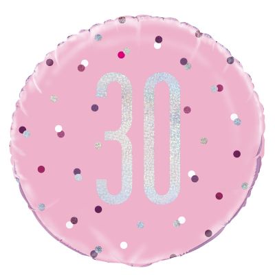 Unique Foil 45cm (18") Prismatic Pink & Silver 30th Birthday