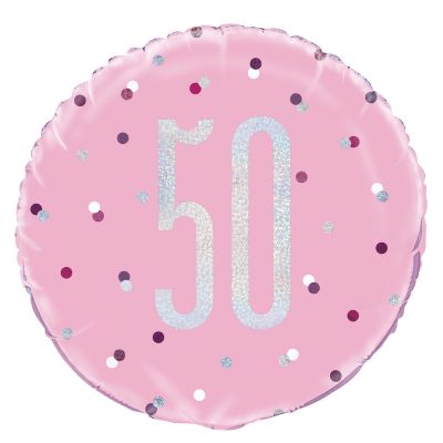 Unique Foil 45cm (18") Prismatic Pink & Silver 50th Birthday