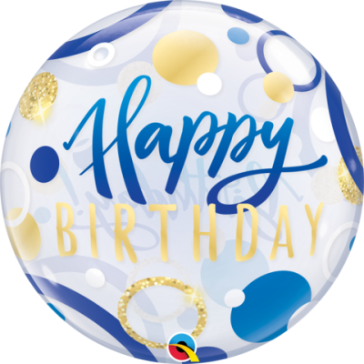 Qualatex Bubble 56cm (22") Birthday Blue and Gold Dots